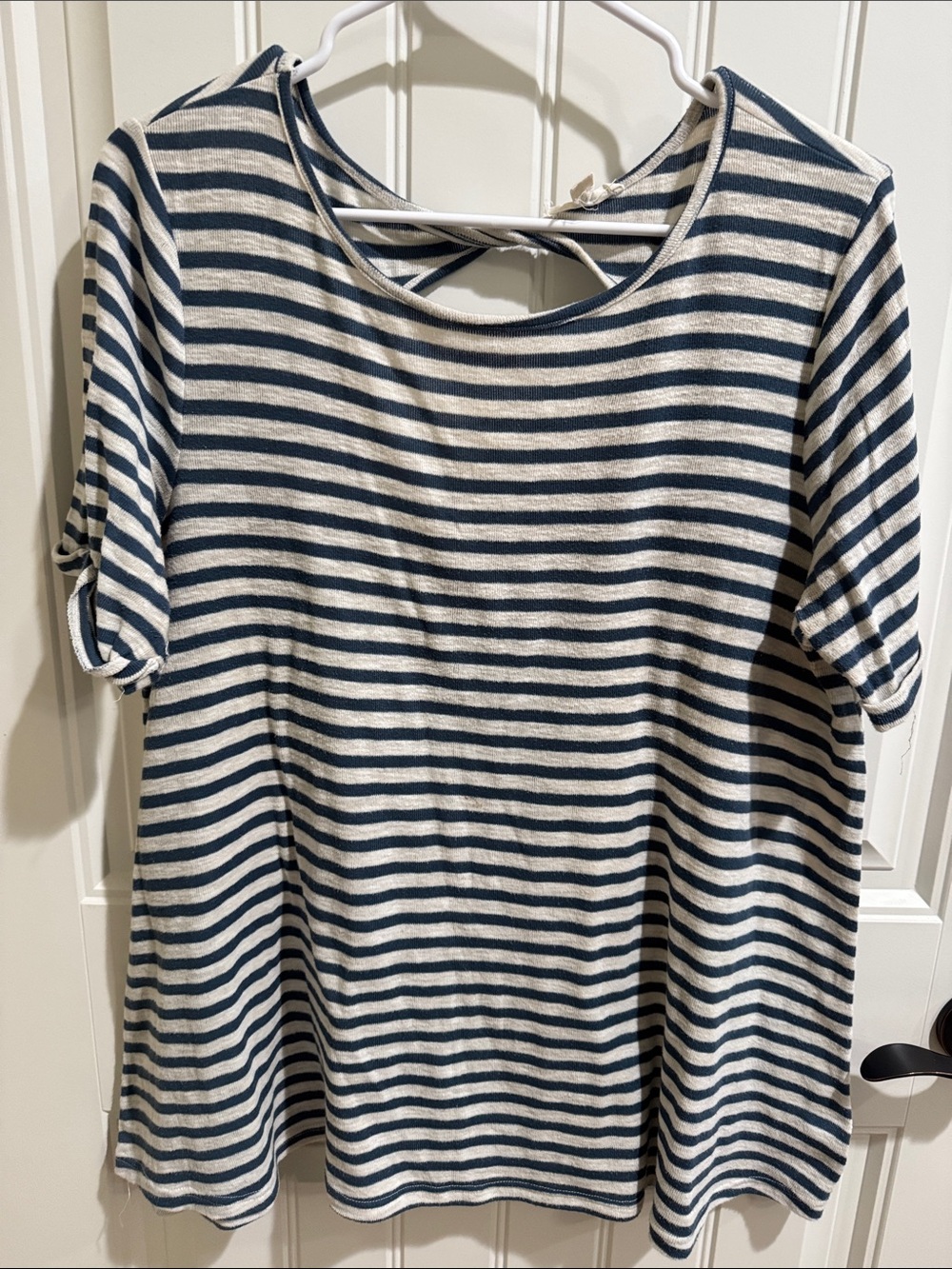 easel Nautical Blue and Cream Striped Short Sleeve Top